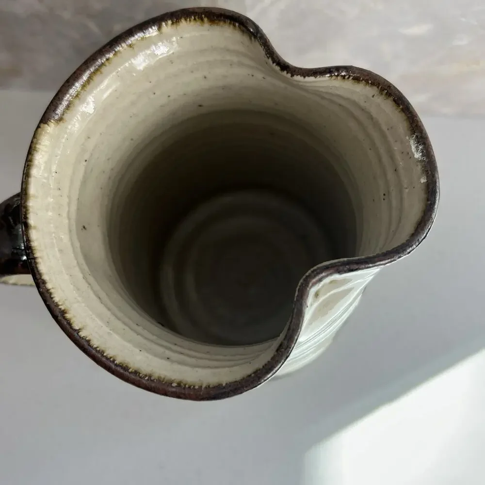 Studio Art Pottery Pitcher Vase Hand Thrown Glazed Brown Shades Stoneware Glossy